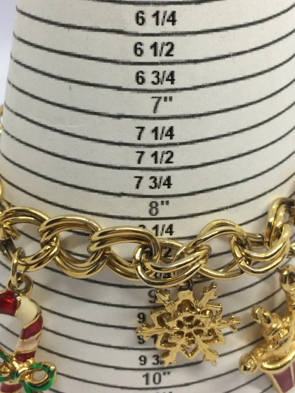 VINTAGE CHRISTMAS BRACELET Gold Tone Enamel Santa Candy Cane Bell Charms 90s